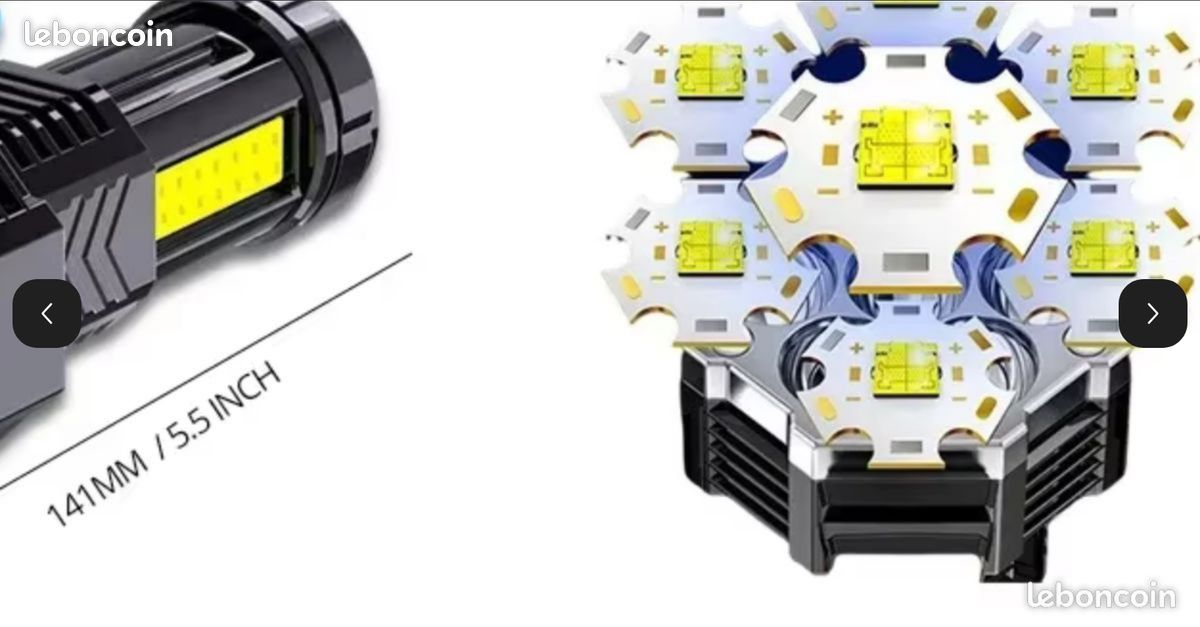 Lampe De Poche LED Camping Double Source Lumière - Batterie Intégrée - Affichage Numérique - Pour Randonnée & Urgences