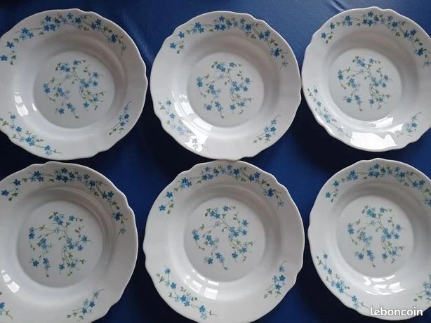 6 coquetiers décor myosotis veronica arcopal france années 80