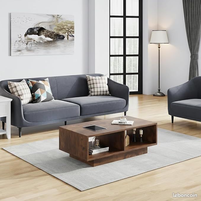 Table basse noire, table basse rectangulaire avec 2 tiroirs, LED contrôlée par application mobile, panneau acrylique, pour bureau, salon | Leroy Merlin