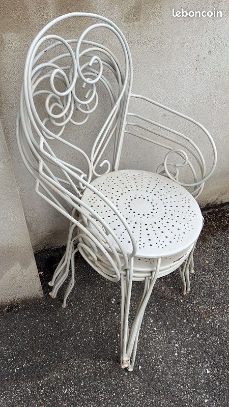 Lot de 4 fauteuils de jardin en métal blanc – Style vintage (image 4)