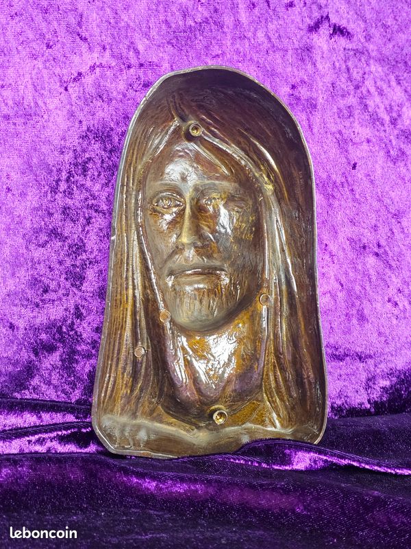Plaque effigie reproduction Jésus Christ en bronze patiné brillant Caggiati vintage (image 10)