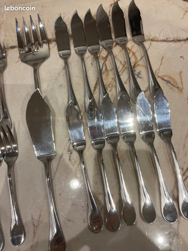 GUY DEGRENNE 24 Couverts Poisson Vintage Inox Métal Argenté EUR 70,00 - FR