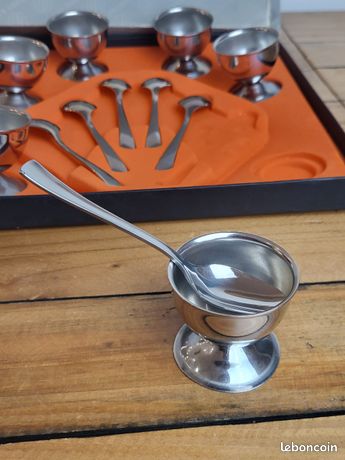 Coffret Guy Degrenne 6 Coquetiers + 6 Petites Cuillères Inox Argenté (Occasion, Bon état)