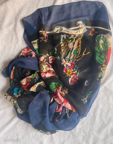 Robe Longue Vintage Karl Lagerfeld En Soie – Bleu Floral – Taille 38 – État Excellent