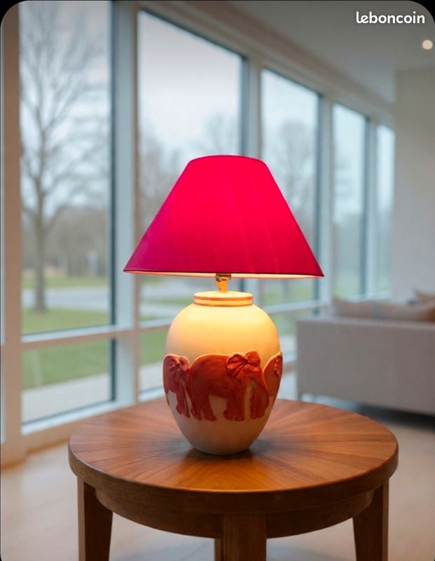 Lampe 1980 ceramique aux elephants blanche et rouge abat-jour lampe 1980 ceramique aux elephants blanche et rouge (image 6)