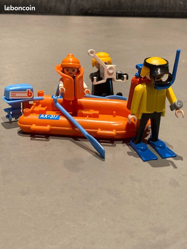Playmobil 3479 Plongeurs Avec Bateau Zodiac – Vintage 1984, Excellent état