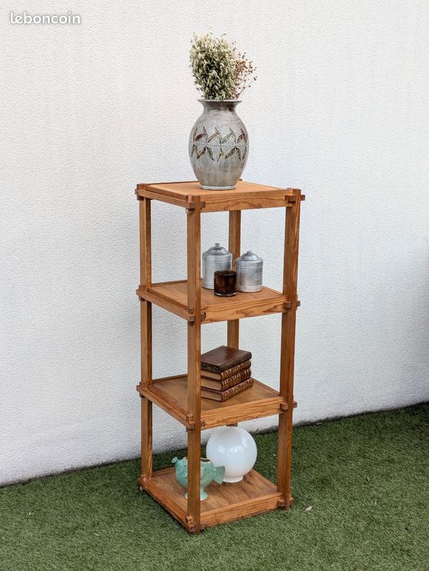 Étagère colonne design vintage en pin massif 4 niveaux (image 1)