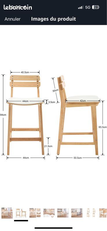 Lot de 2 tabourets de bar / chaises de bar en bois (image 3)