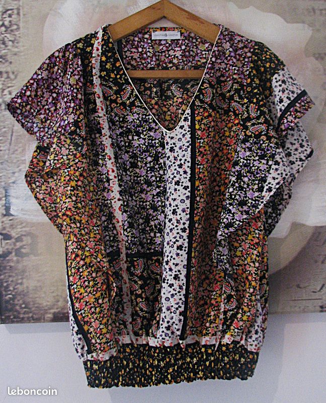 Tunique Ample En Coton Multicolore Aller Simplement - Taille 38, Manches Courtes Col V