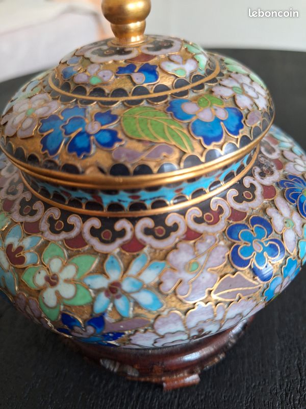 Boîte / Pot en émail cloisonné chinois avec socle (image 4)
