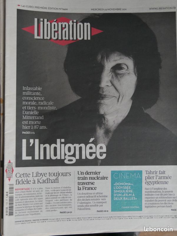 Journal libération n°9496 mort et hommage à danielle mitterrand (image 1)