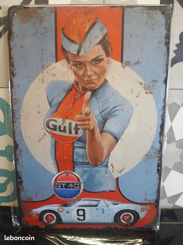 Plaque Métal Vintage Gulf Racing - Décoration Murale Rectangulaire