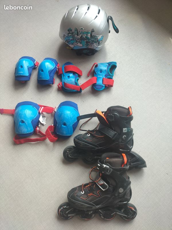 Pack patins à roulettes évolutifs 32-35 Decathlon et protections (image 2)