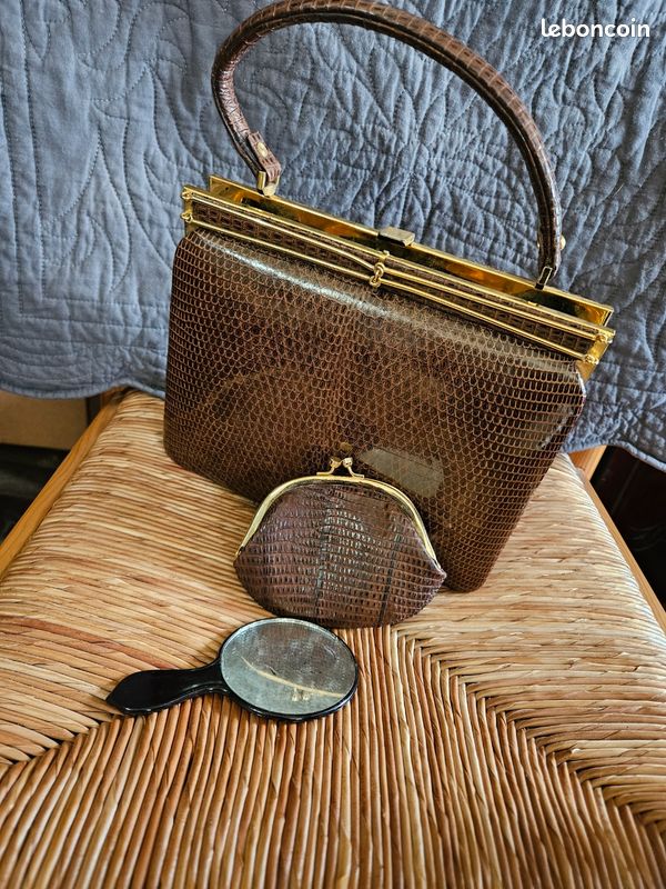 Sac à Main Vintage Des Années 1950 - Cuir Noir - Occasion Très Bon état