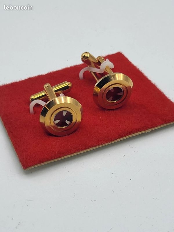 XA –Boutons de Manchette Vintage Plaqué Or Pierre Rouge Grenat (image 2)