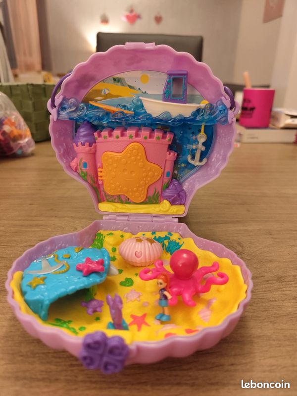2 Polly Pocket Blue Bird Coquillage Sirène + Figurine Vintage 1990, Rare