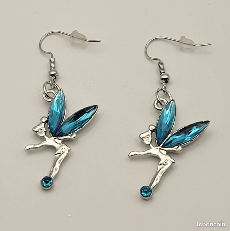 Boucles D'oreilles Pendantes Ailes Avec Strass Bleus - Neuf Avec étiquettes