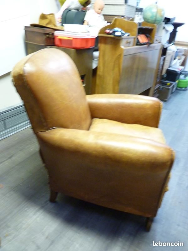 Fauteuil club cuir de basane années 50 (image 3)