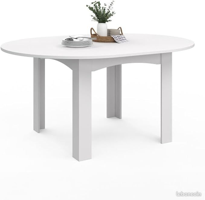 Table à Manger Ronde Extensible 110-150 cm – Blanc Contemporain – Capacité 4 à 8 Personnes – Design Gain de Place & Pieds Robustes (image 1)
