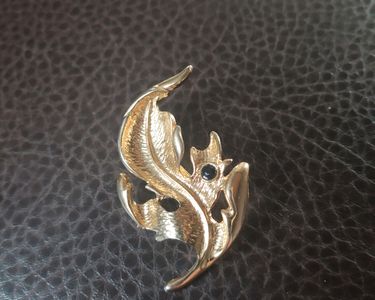 Broche Vintage Feuille Dorée Zircon - Années 80