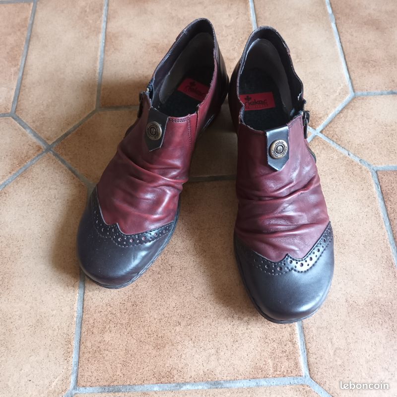 Chaussures femme marque Rieker taille 41 cuir bordeaux et noir