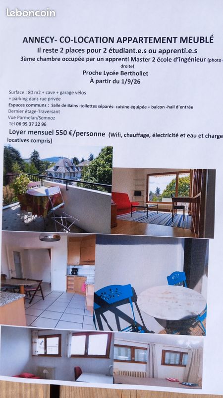 Appartement 3 pièces 80 m² · à Annecy · 80 m² · 550 €/mois