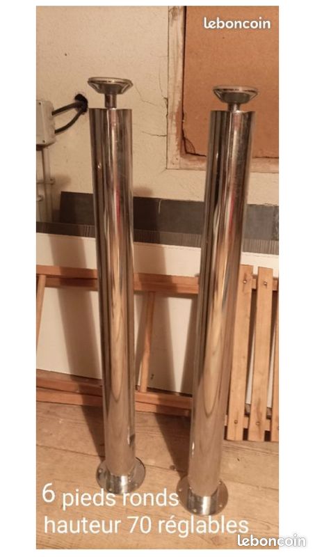 2 pieds cylindriques acier chromé hauteur 70 à 73 cm (image 1)