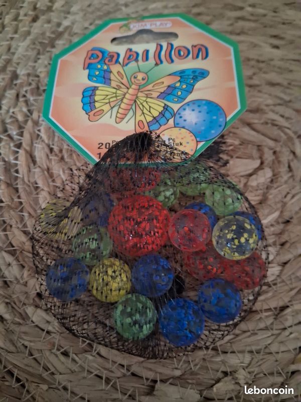 Set De 20 Billes + 1 Calot Papillon – Jeu De Plein Air Classique, Billes De Cour De Récré, Jouet Intemporel – Dès 3 Ans