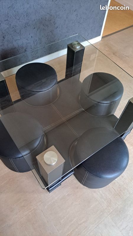 Table basse et ses 4 pouf (image 2)