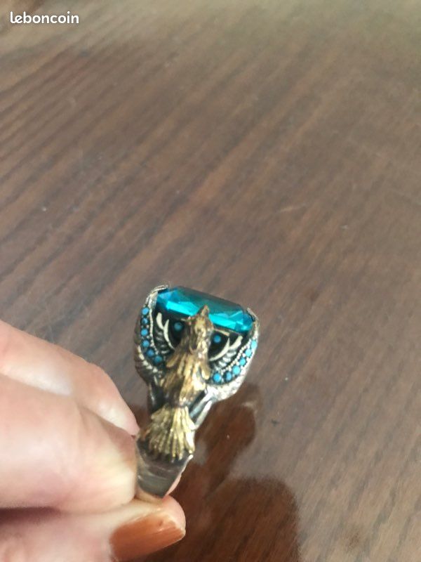 Bague Aigles Homme pierre Aigue marine argent sterling marine