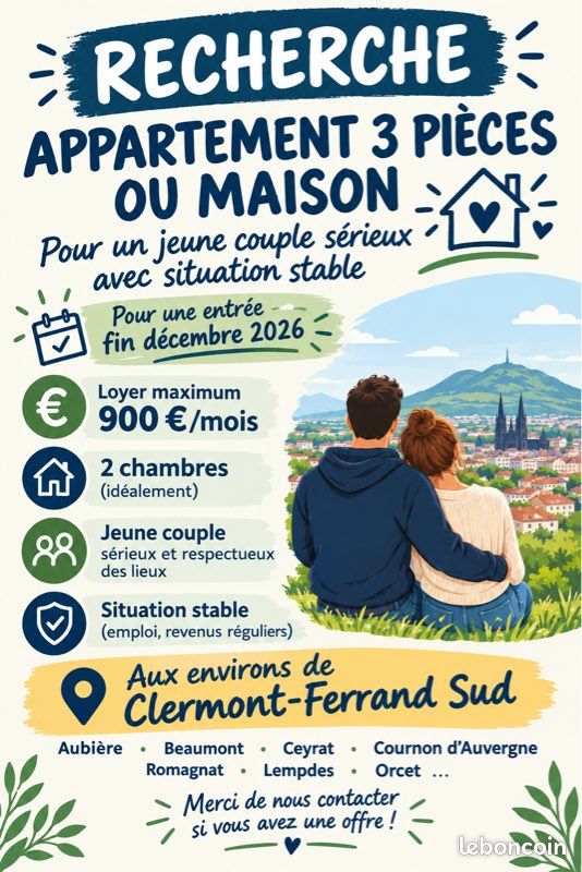 Appartement 3 pièces 60 m² · à Aubière · 60 m² · 850 €/mois
