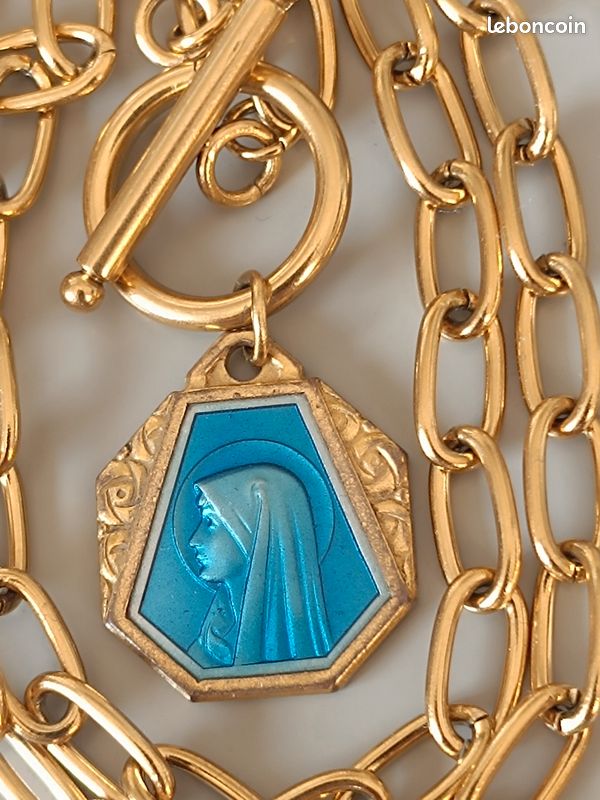 Collier Ras Du Cou Vintage Métal Doré Et Turquoise - Années 1960, Occasion, Bijou Rétro