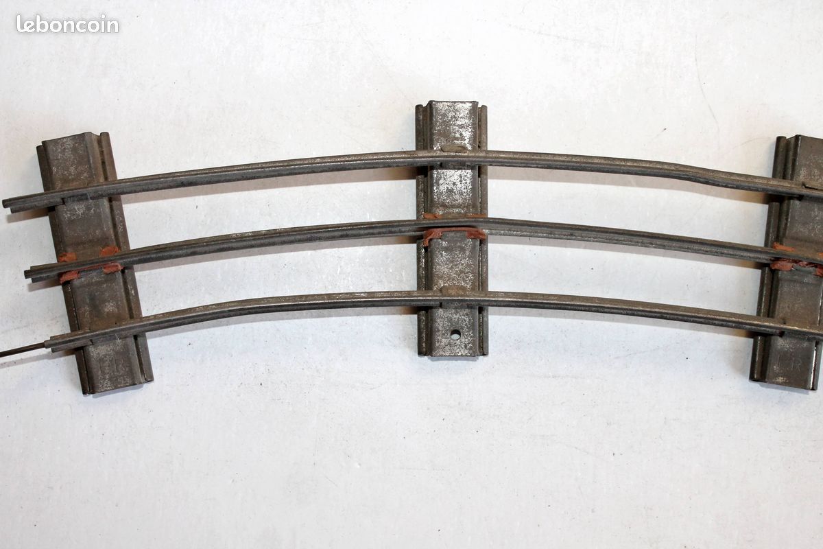 Train L.R. LR échelle 0 lot Aiguillage droit et 2 demi rails droits & 1 demi rail courbe traverse bois 1940's - Modélisme