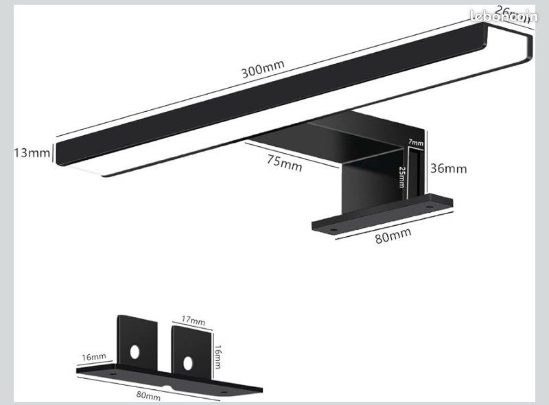 Lampe Applique Miroir Sdb LED noire NEUVE (image 9)