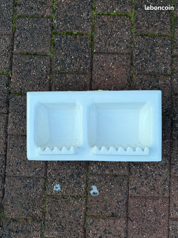 Ancien Porte-Savon Double En Céramique Blanche - Style Art Déco Vintage