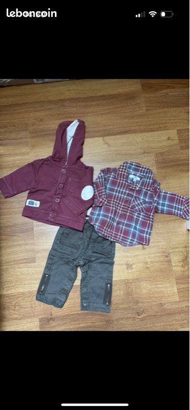 Ensemble veste à capuche/ chemise manche longue/ pantalon kitchoun bébé garçon 6 mois (image 1)