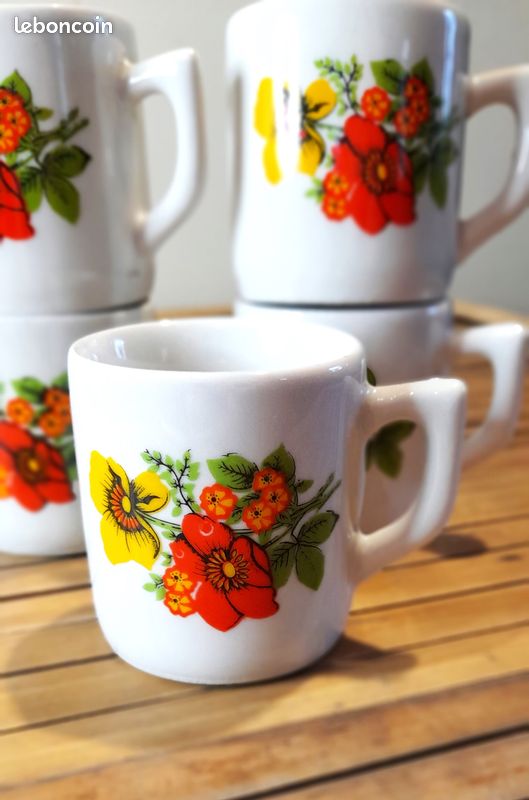 Tasses vintage fleurs orange (image 3)