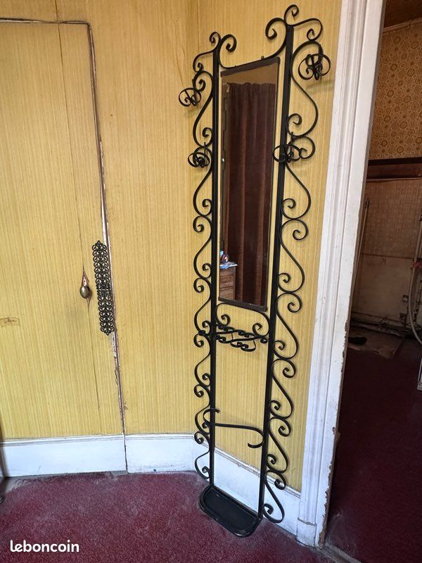 Porte-manteau vintage fer forgé avec miroir – idéal DIY / relooking (image 9)