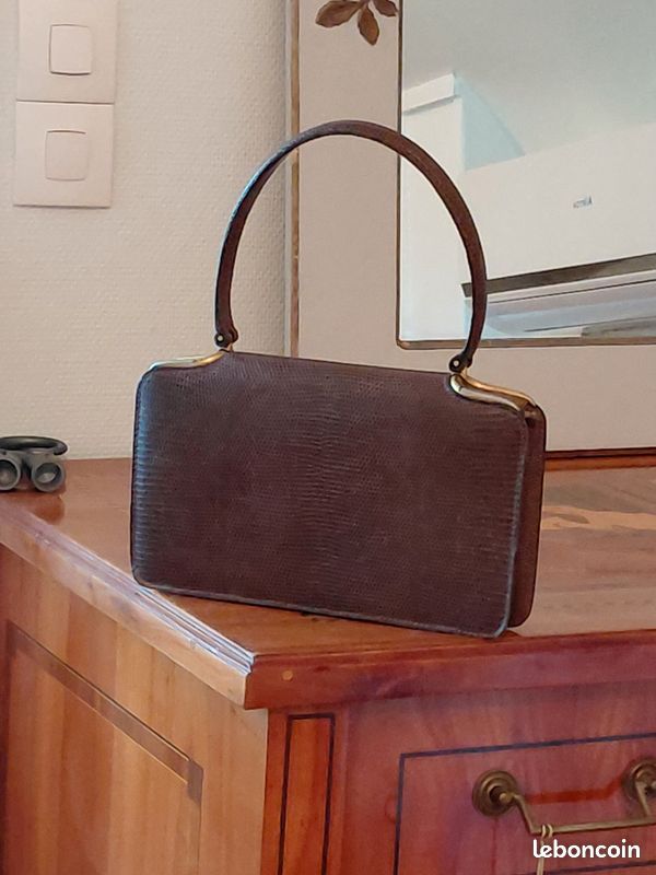 Sac à main vintage cuir marron 26x16x4 (image 2)
