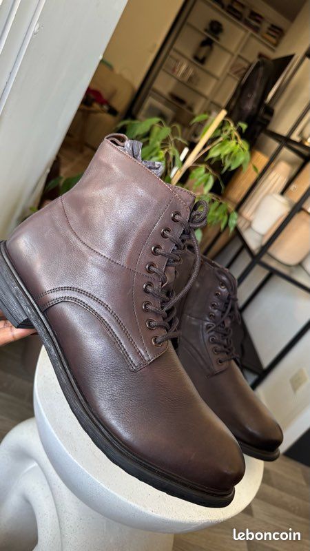 Botte café noir cuir véritable homme T.44 (image 3)