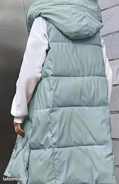 Gilet doudoune à capuche long sans manche matelassé femme NEUF