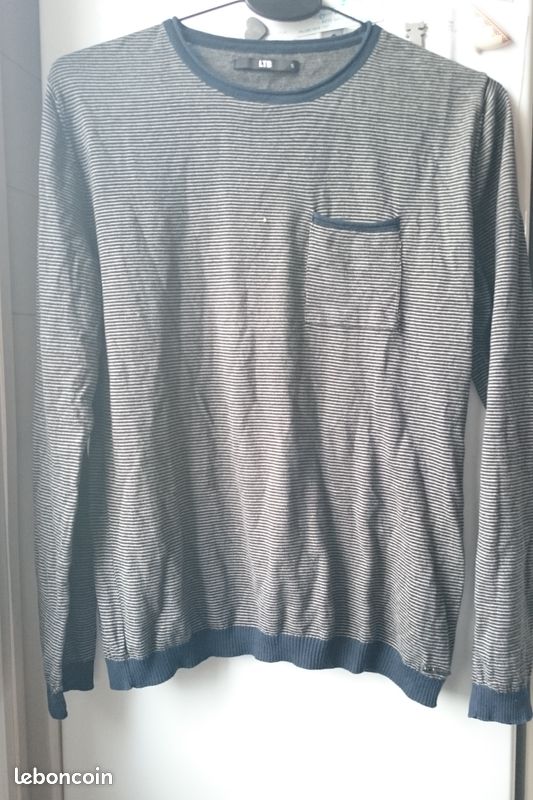 Pull LTB rayé bleu marine beige T.S (image 1)