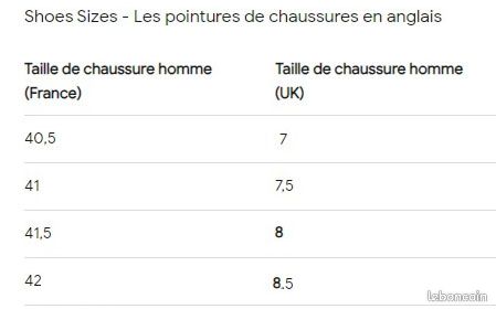 Uk France Taille En Anglais Chaussure Chaussures De Randonnées