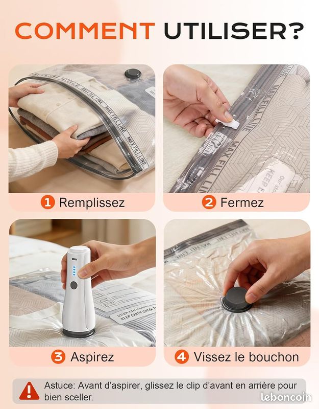 Kit Aspirateur Pompe Électrique Avec 12 Sacs Rangement Vêtements Sous Vide*NEUF (image 7)