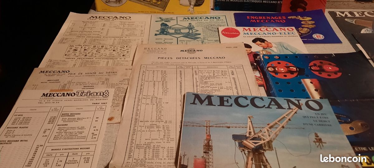 MECCANO 13 DOCUMENTS ANCIENS ORIGINAUX très bon état
