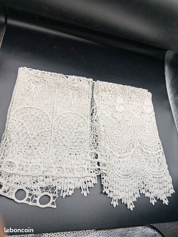 Lot De 2 Rideaux En Dentelle Faits Main - Blanc - Style Vintage Ancien - Tête à Pattes - Neuf