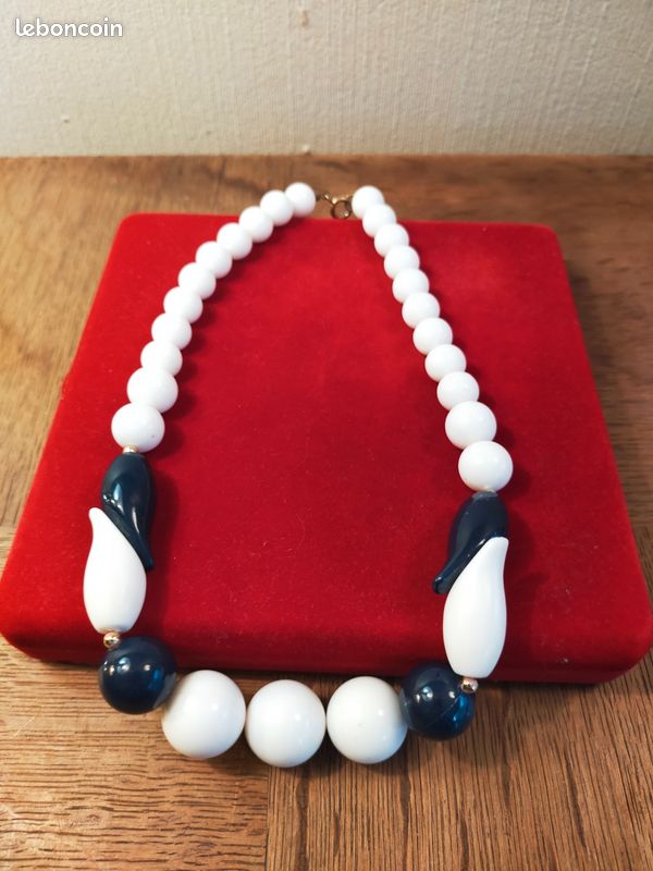 Collier Fantaisie Perles Vintage Années 80 - Style Rétro - Occasion - Accessoire Déco Ou à Porter