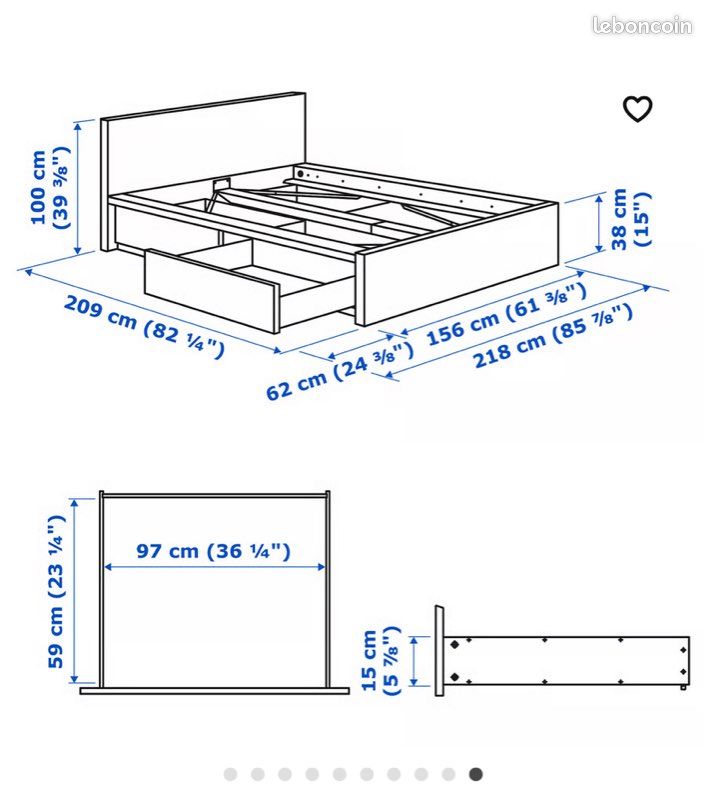 Lot lit + table de nuit MALM Ikea (image 2)