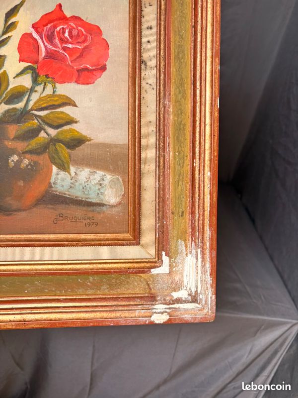 TABLEAU ANCIEN PEINTURE nature morte vase fleuri bouquet de fleur EUR