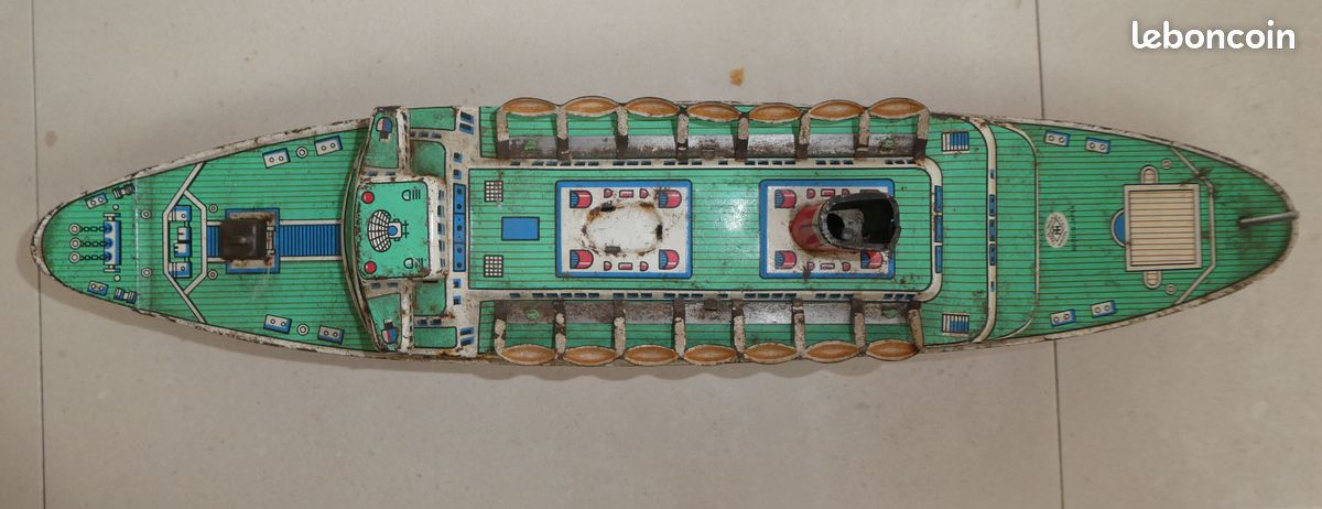 Jouet Ancien Paquebot United States Masudaya MT – Tôle Mécanique Vintage, Pièces Manquantes